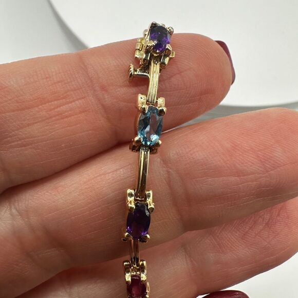 7.25", 14kt yellow gold and multi-gemstone tennis bracelet! - Picture 9 of 16